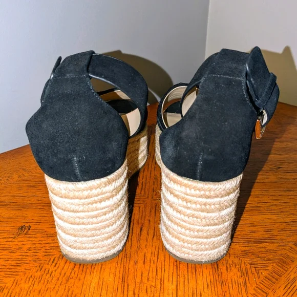 MARC FISHER VARIN Espadrille Wedge Platform Black Leather Suede Sandals  Sz 8M - Picture 6 of 14